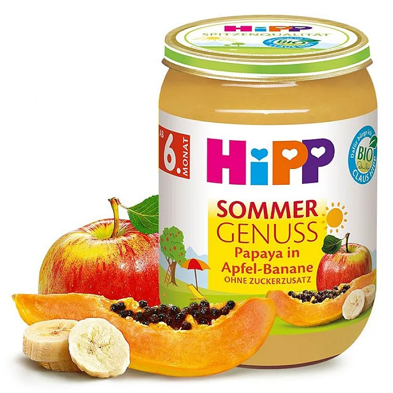 HiPP Лятно изкушение БИО Пюре ябълки, банан и папая 6м. 190г