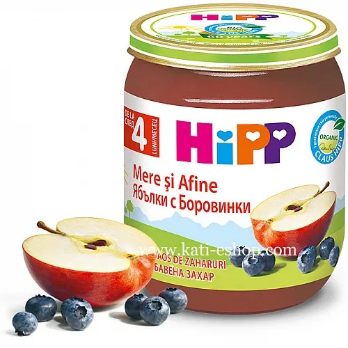 HiPP БИО Ябълки с боровинки 4м. 125г