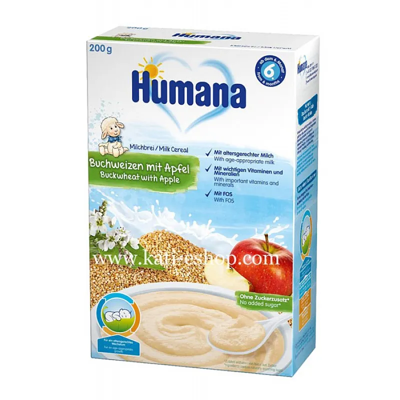 HUMANA Млечна каша с елда и ябълка 6м.+ 200г HUMANA Млечна каша с елда и ябълка 6м.+ 200г - Humana