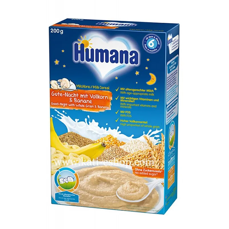 HUMANA Млечна каша Лека нощ с банан 6м.+ 200г HUMANA Млечна каша Лека нощ с банан 6м.+ 200г - Humana