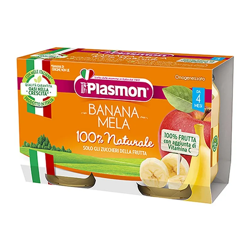 PLASMON Пюре Банан и ябълка 4м 2х80г