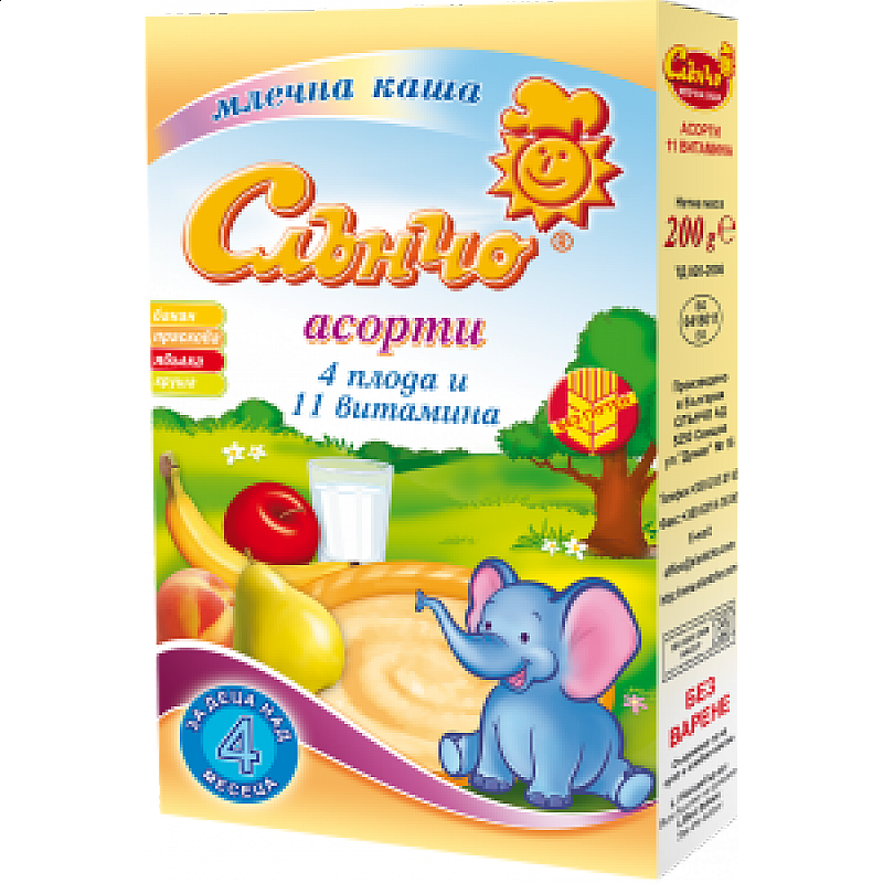 Слънчо Млечна каша Асорти 4м. 200г Слънчо Млечна каша Асорти 4м. 200г