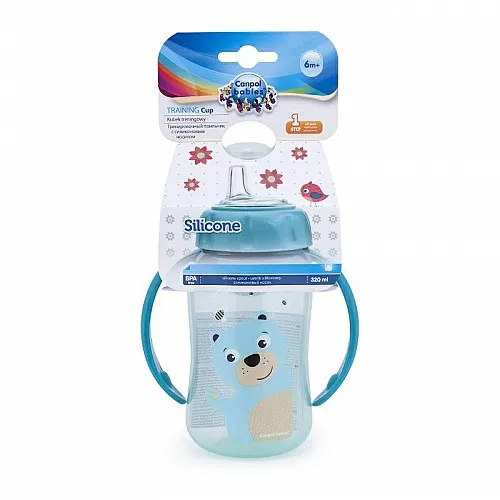 Canpol Преходна чаша със силиконов накрайник и дръжки 320 мл - тюркоаз 6м+