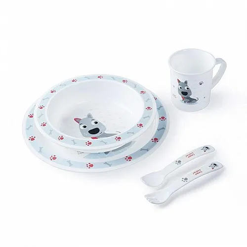 Пластмасов комплект за хранене Canpol babies, Cute Animals, 12м+, син