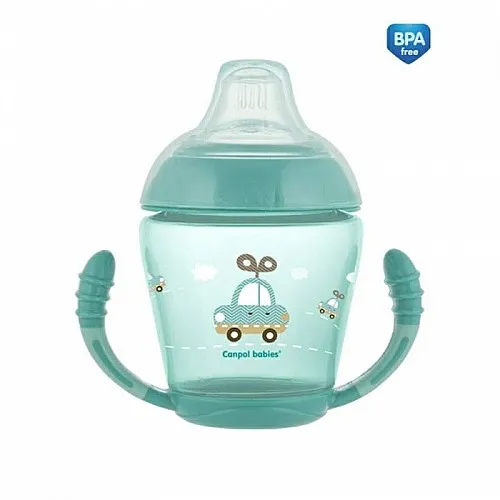 Canpol Неразливаща се чаша с дръжки и мек накрайник, Happy Vehicles 230 мл 9м+